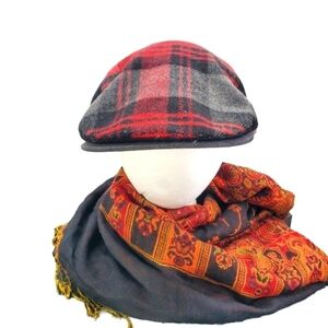 Grace Hats Plaid Hunting Button Cap Red Black Grey Hat Vintage